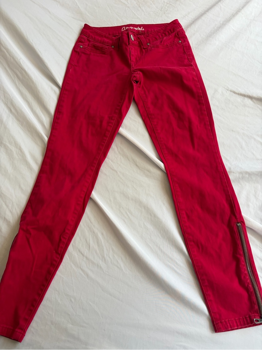 Aeropostale Bright Red Women's Skinny Jeans with Ankle Zipper